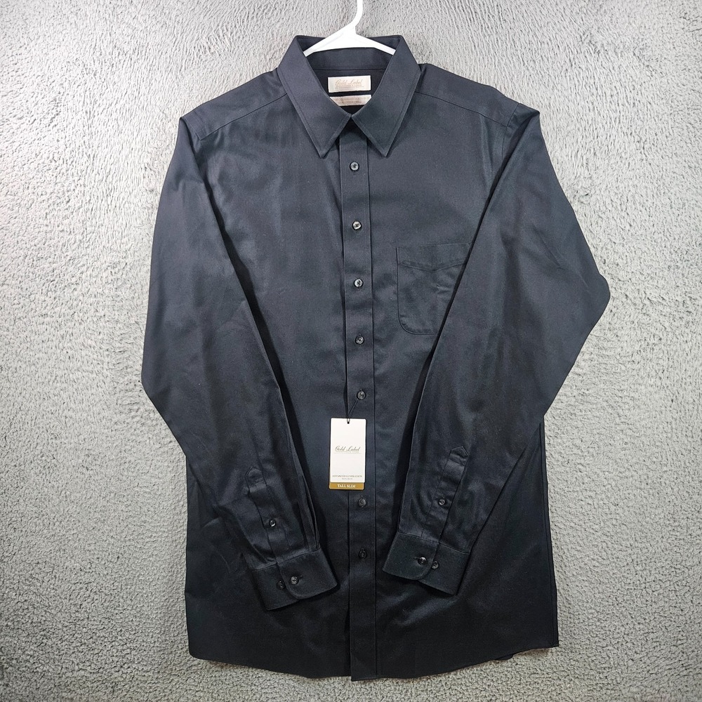 NEW Roundtree & Yorke Gold Label Dress Shirt Men 16.5 36 37 Tall Slim Black